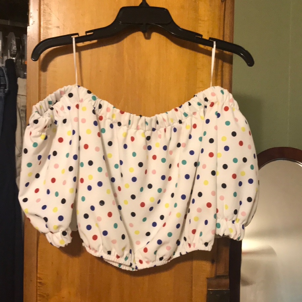Polka dot off the shoulder crop top